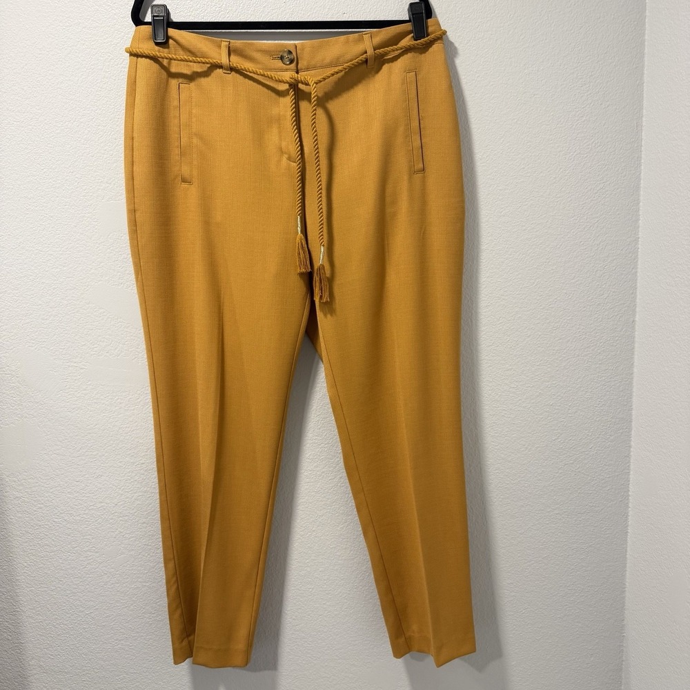 Chico's Size-2 Women's Pant Rope Belted Tapered Ankle Mustard